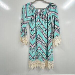 Pink Coconut Medium Boho Mint Chevron Lace Trim Peasant Coastal Cowboy Festival